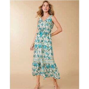 Spartina 449 Justine Midi Dress in Stencil Blue Mystic Moss Print S Sundress